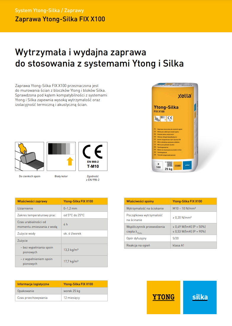 Zaprawa Ytong-Silka FIX X100 - 25 kg (letnia) - obrazek 2