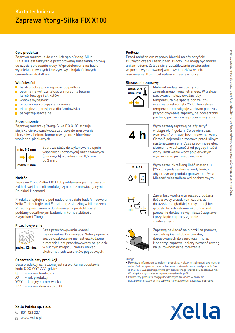 Zaprawa Ytong-Silka FIX X100 - 25 kg (letnia) - obrazek 3