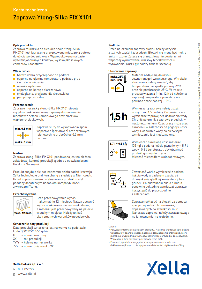 Zaprawa Ytong-Silka FIX X101 25 kg (zimowa) - obrazek 3